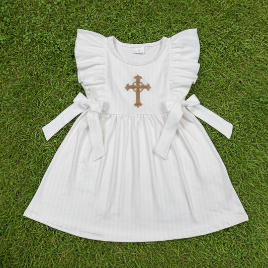 striped easter cross embroidered dress