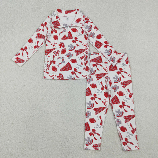 GLP2860 Baby Girls Red Bows Footballs Go Teams Pullovers Leggings Yoga Active Clothes Set