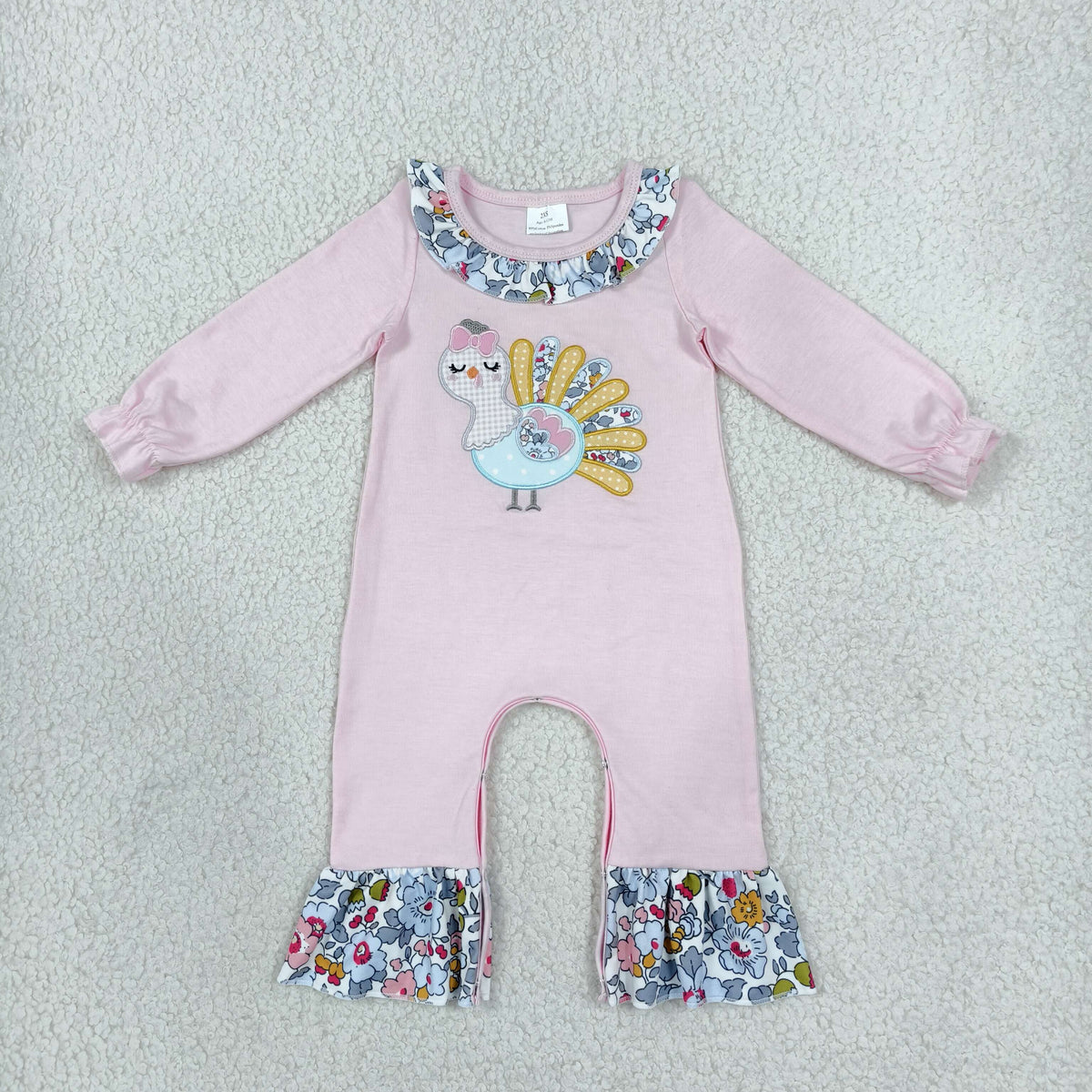 floral turkey embroidery ruffle romper