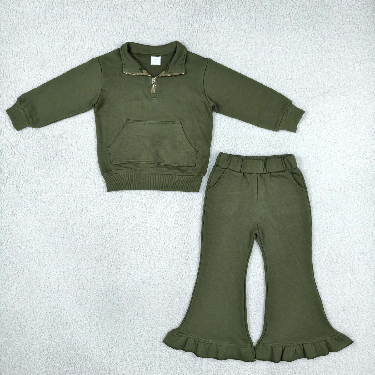 solid color thick sweatershirt pullover pants set olive