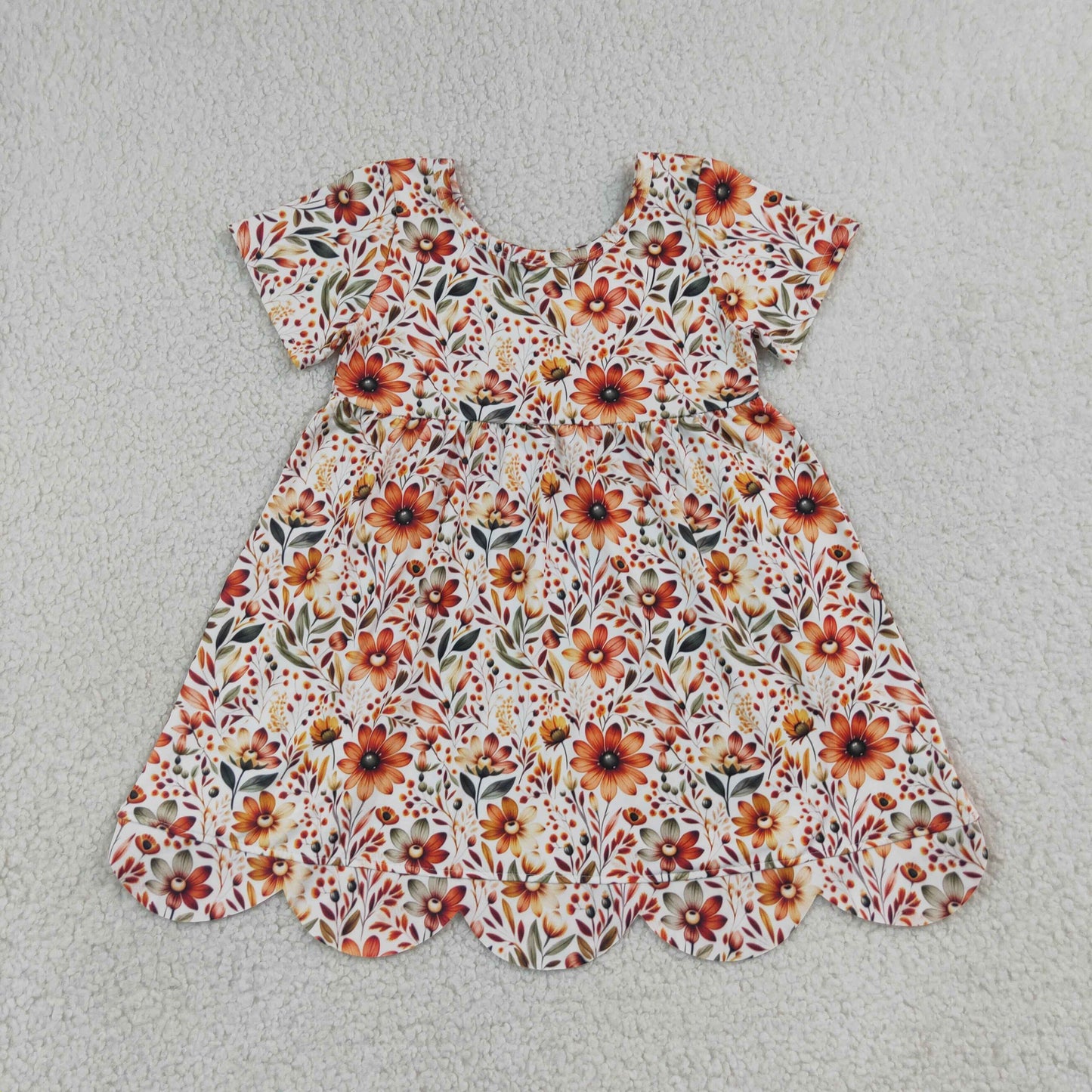short sleeve floral scallop dress