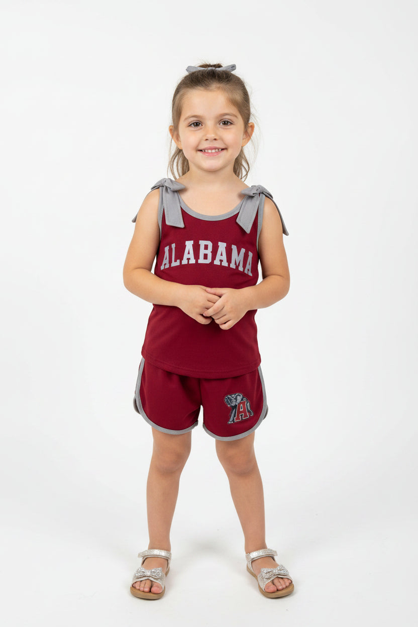 digital print team Alabama bow shorts set girl clothing