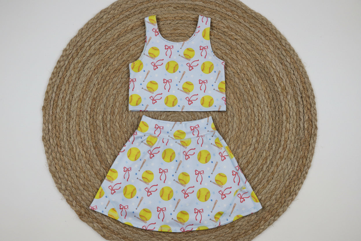 bow softball athletic skort outfit girls clothes