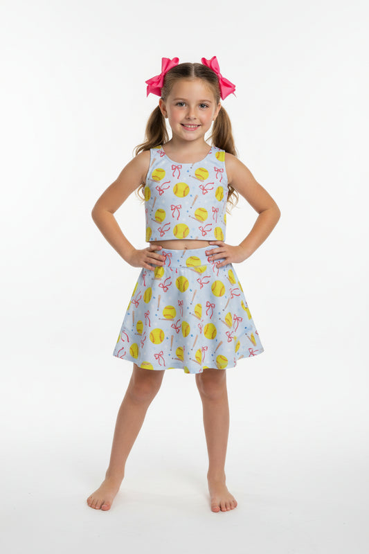 bow softball athletic skort outfit girls clothes