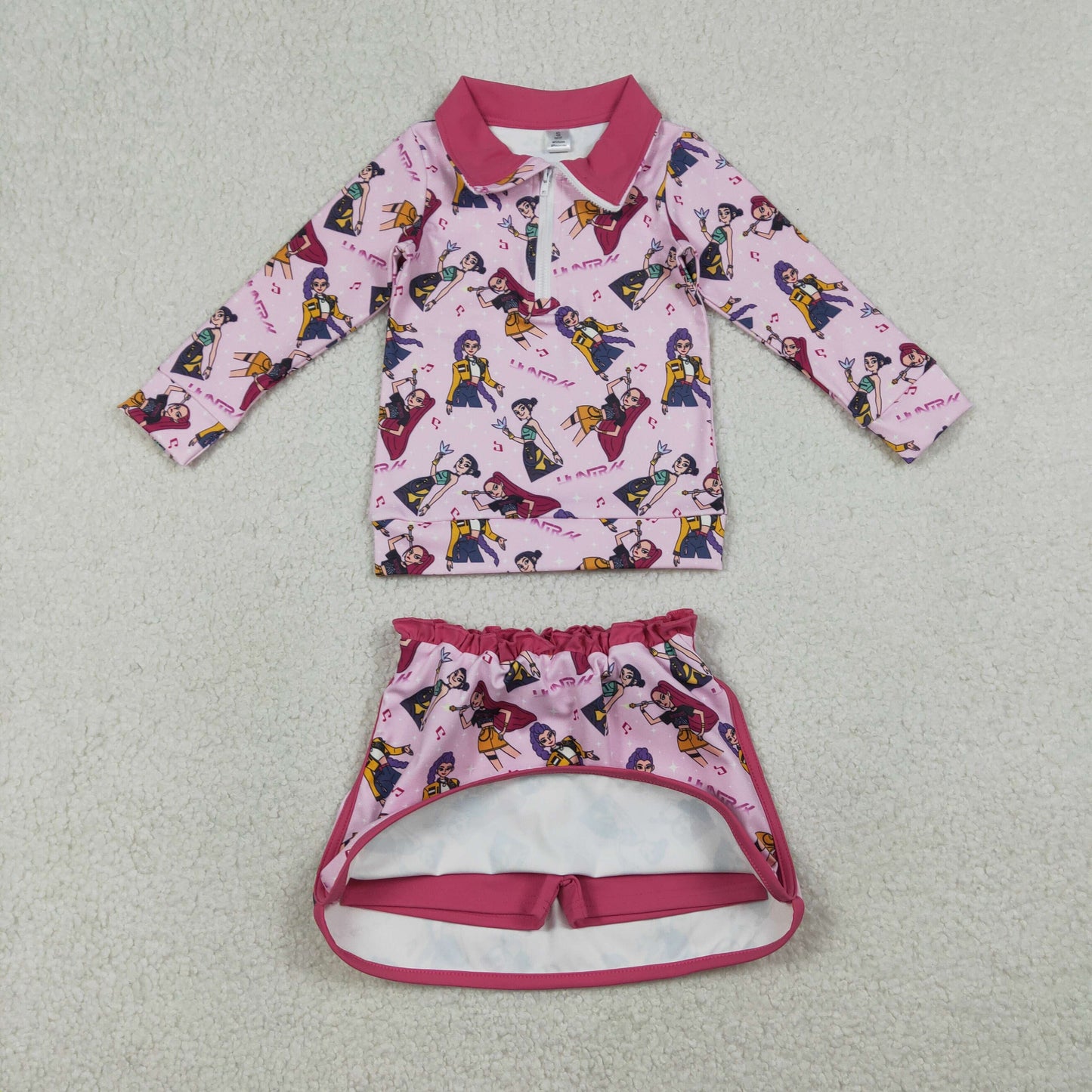 zip pullover skort set kpop athletic outfit