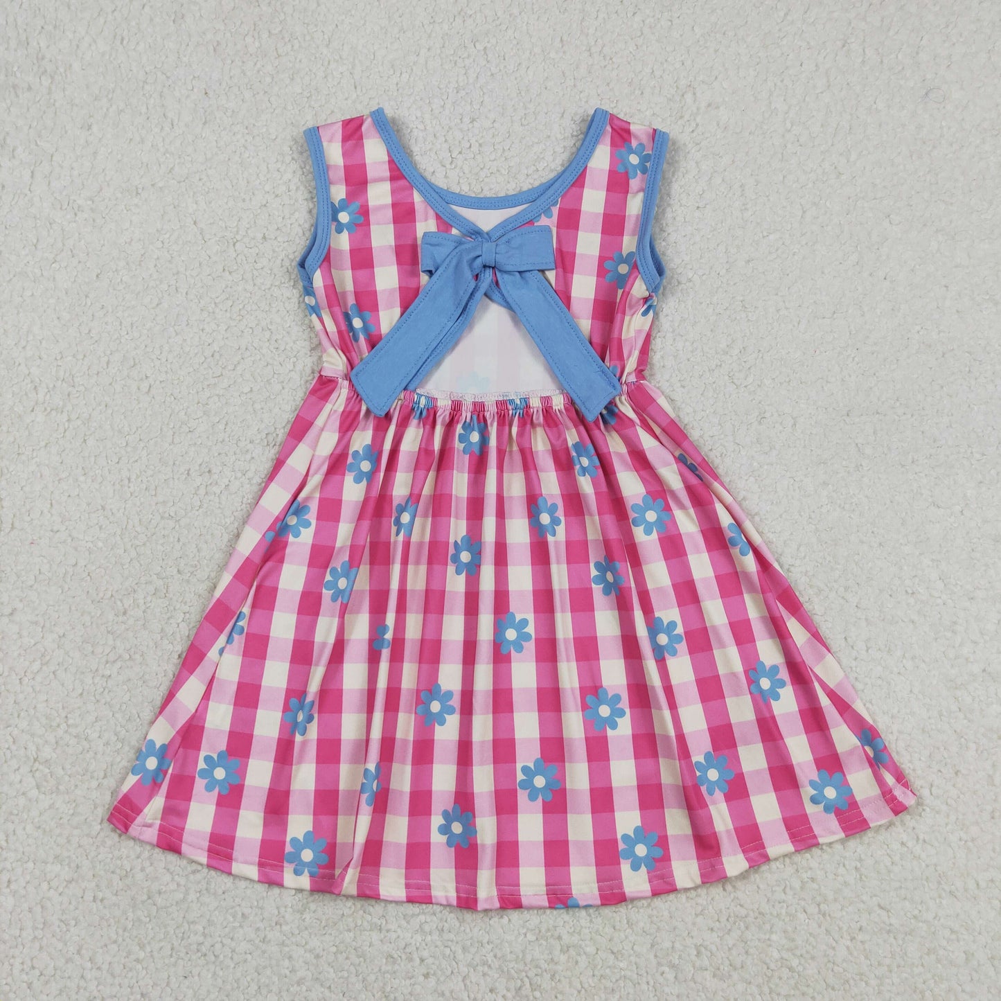 hot pink plaid floral backless dress