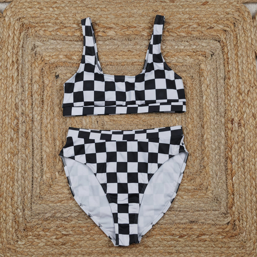 adult clothing black checkered women swimsuit two pieces swim set bikini