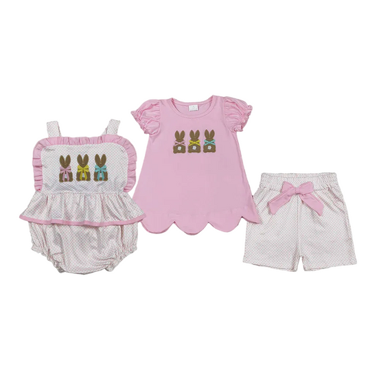 Sibling bunny embroidery girl easter clothing