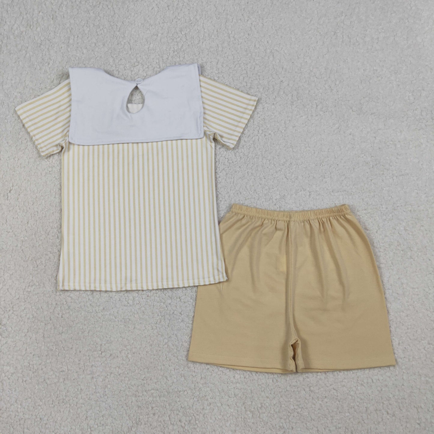 embroidery gold stripes jesus shorts set boy clothing