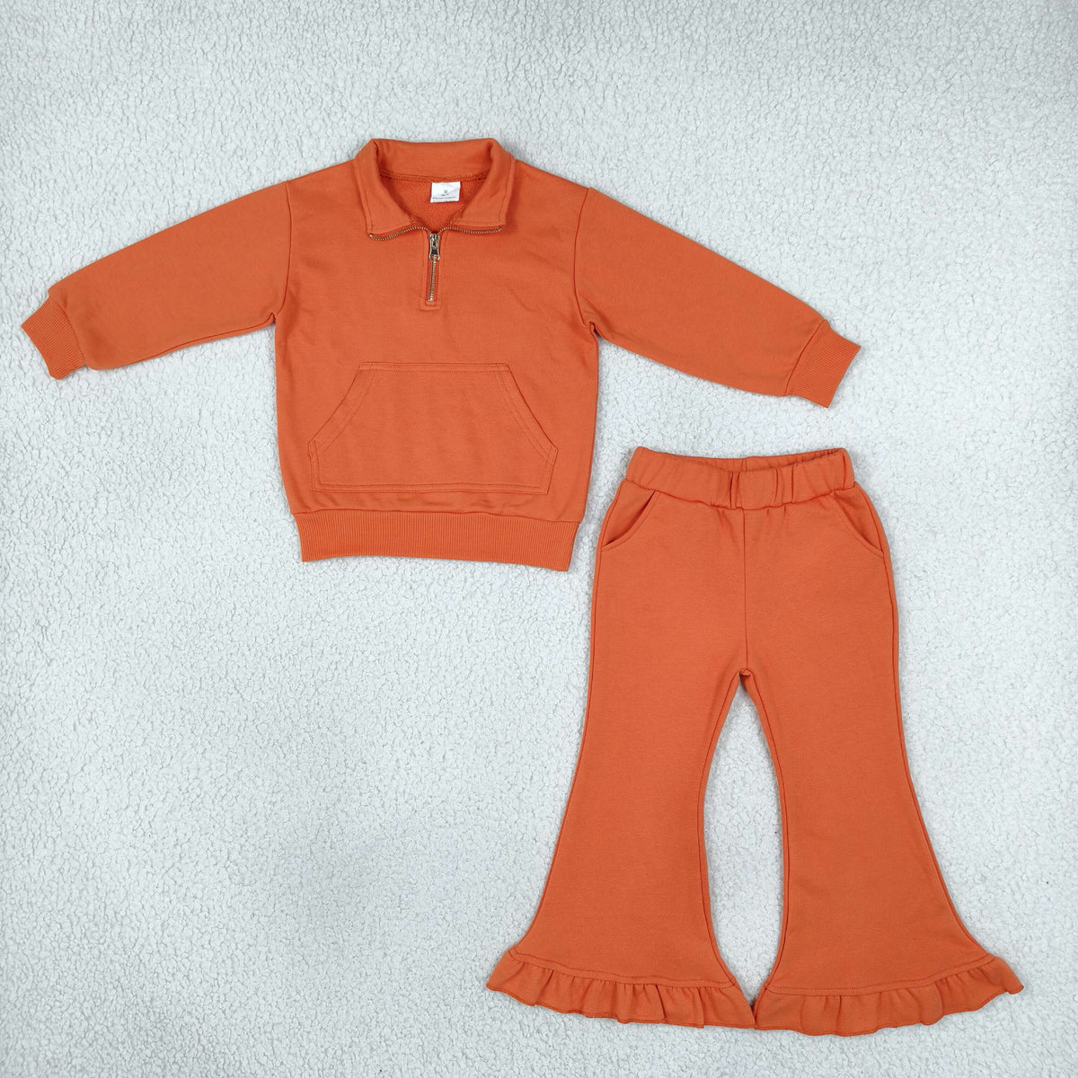 solid color thick sweatershirt pullover pants set orange