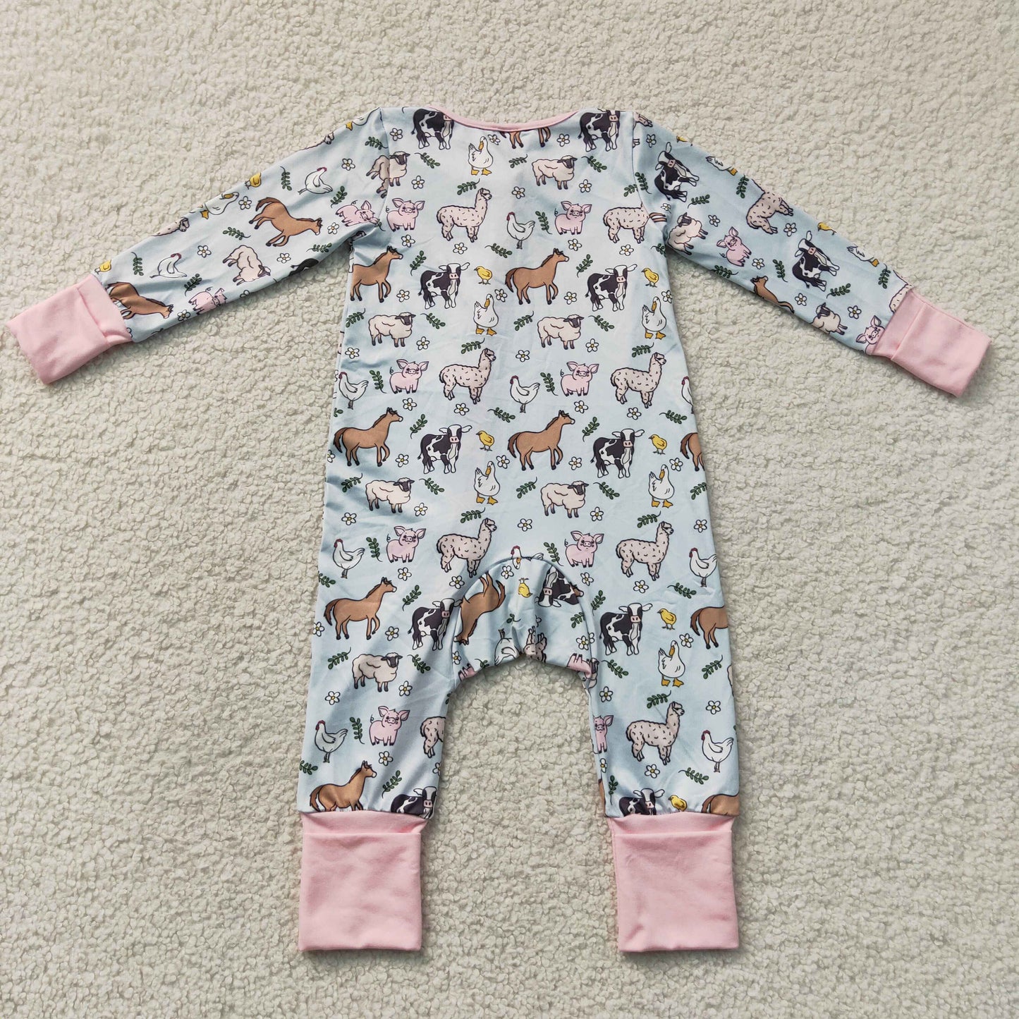 LR2401 long sleeve farm animal zipper romper fall baby clothing
