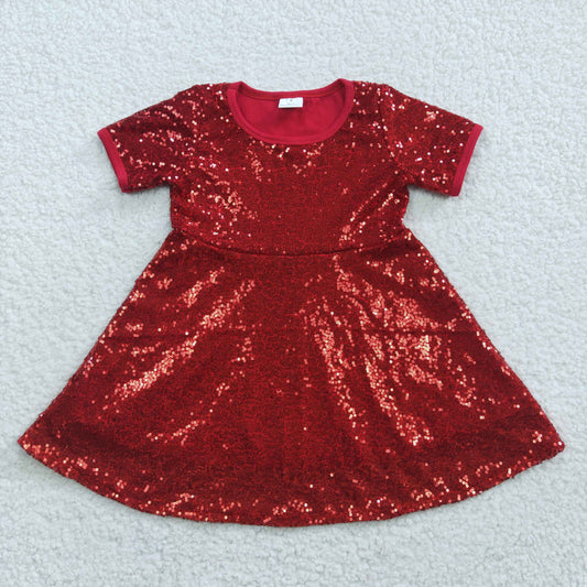 GSD0446 Red sequined short-sleeved dress