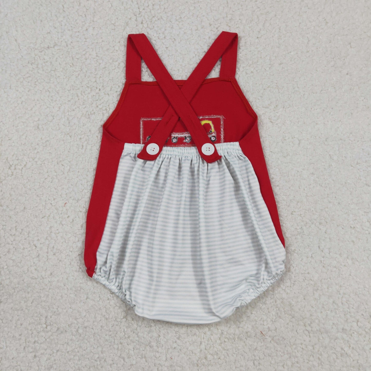 SR2849 strap target embroidery bubble romper baby boy clothes
