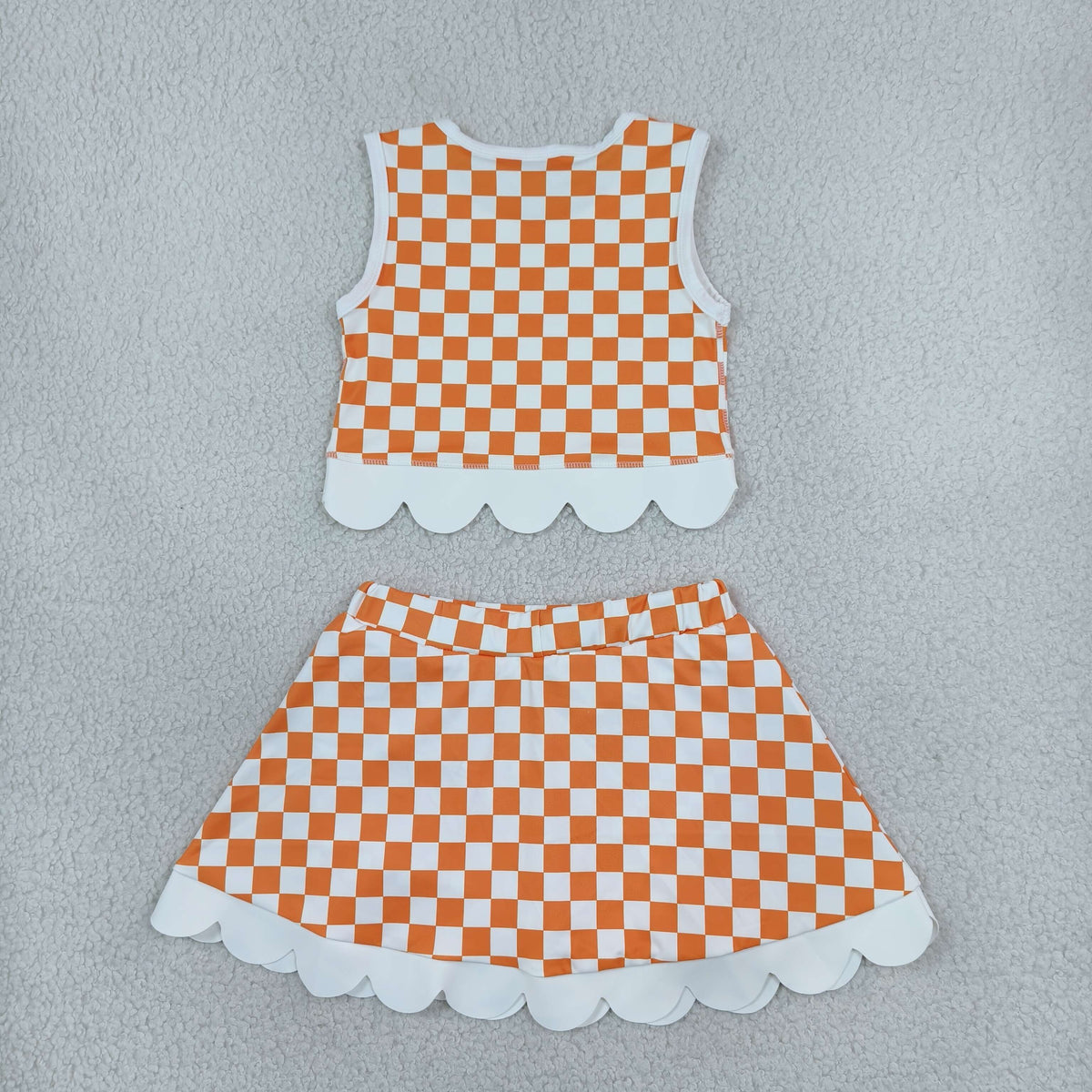 T orange check scallop athletic skort outfit girls clothing