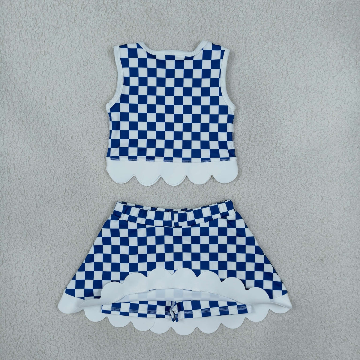 UK blue check scallop athletic skort outfit girls clothing