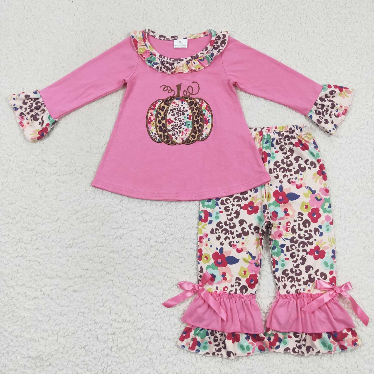 GLP0626 Girls Color Embroidered Pumpkin Blossom Rose Long Sleeve Trousers Set