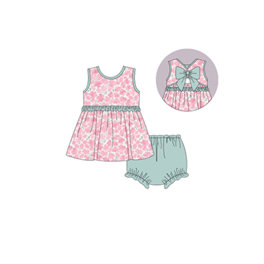 preorder GBO0334 Pink floral pattern bow sleeveless teal briefs set