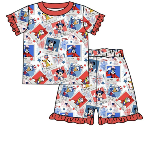 presale GSSO1180 Fireworks Red and White Short Sleeve Shorts Pajama Set
