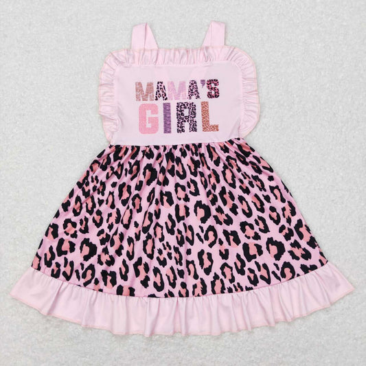 GSD0555 mama's girl letter leopard print pink lace sleeveless dress