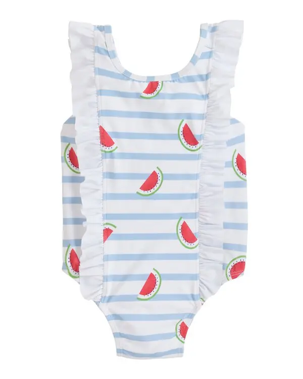 preorder S0421 Watermelon blue striped white lace one-piece swimsuit