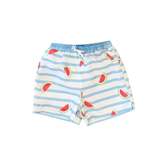 presale S0422 Watermelon Blue Striped White Swim Shorts
