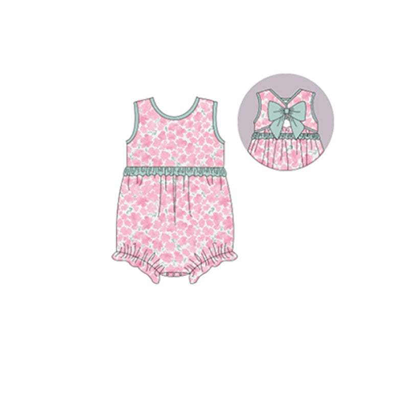 preorder SR1418 Pink flower pattern bow tank top jumpsuit