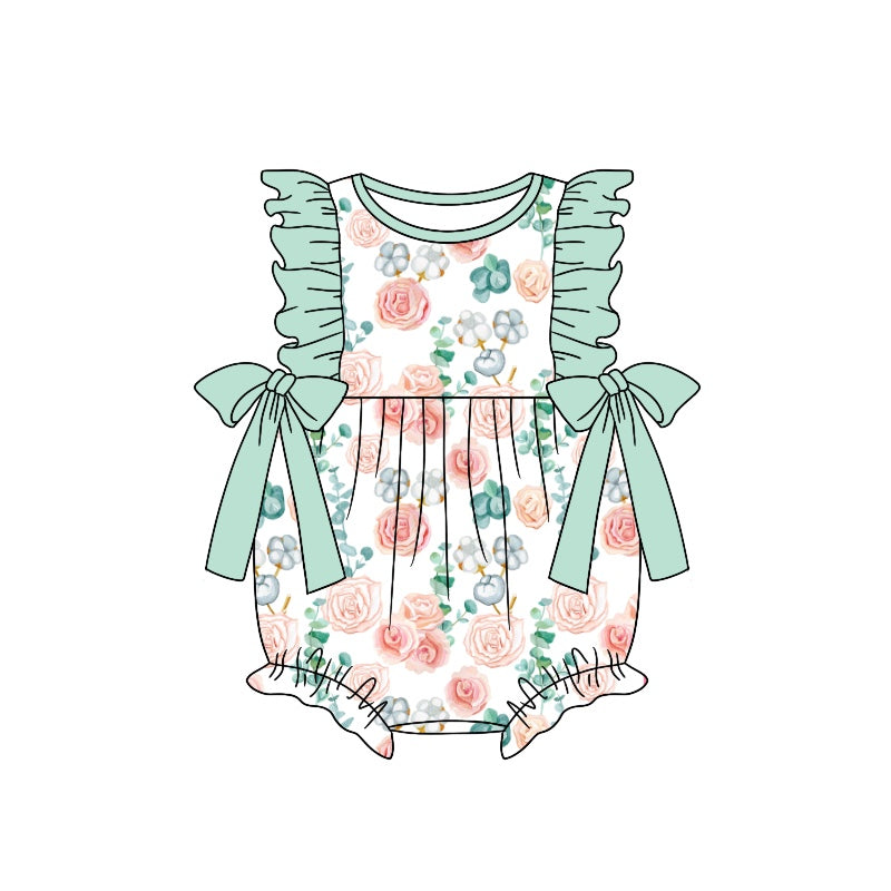 SR1421 Floral Green Lace Bow Vest Jumpsuit