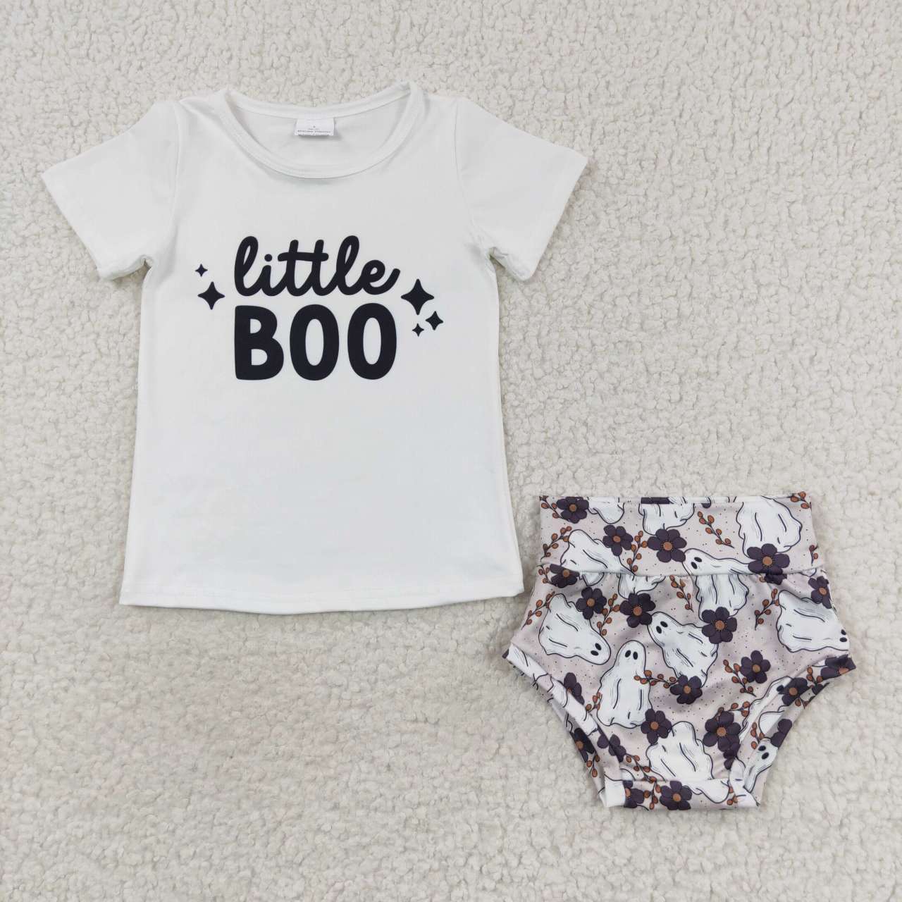 GBO0175 Girl Halloween little BOO ghost white short-sleeved briefs set