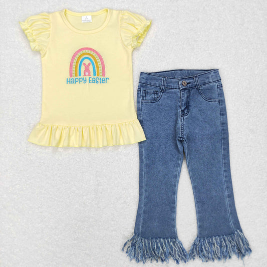 kids girl easter t-shirt denim pants outfit