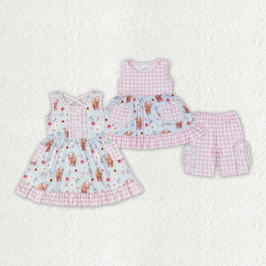 Match Baby Girls Highland Cow Western Sibling Clothes Sets