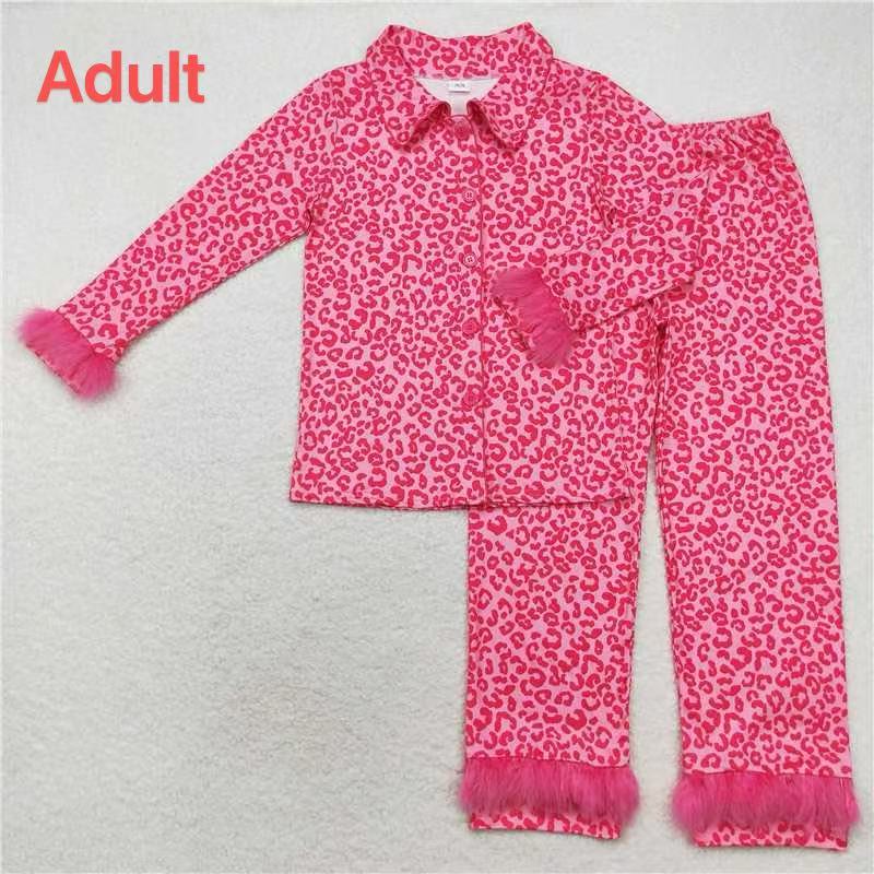 Adult Women 5 Colors Button Up Top Pants Fur Pajamas D 920