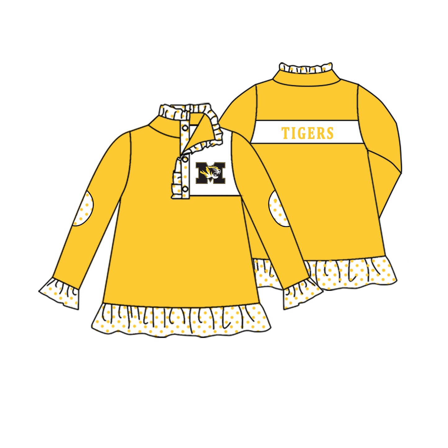 MOQ 5 Custom Baby Girls Tigers Checked Zipper Team Pullover Jackets Tops   D 827