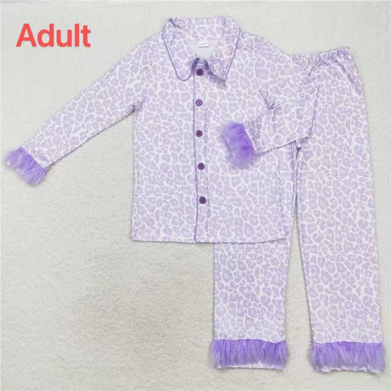 Adult Women 5 Colors Button Up Top Pants Fur Pajamas D 920