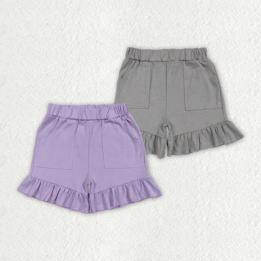 Sibling Baby Girls Lavender Grey Pockets Summer Cotton Ruffle Short Bottoms D 7.7