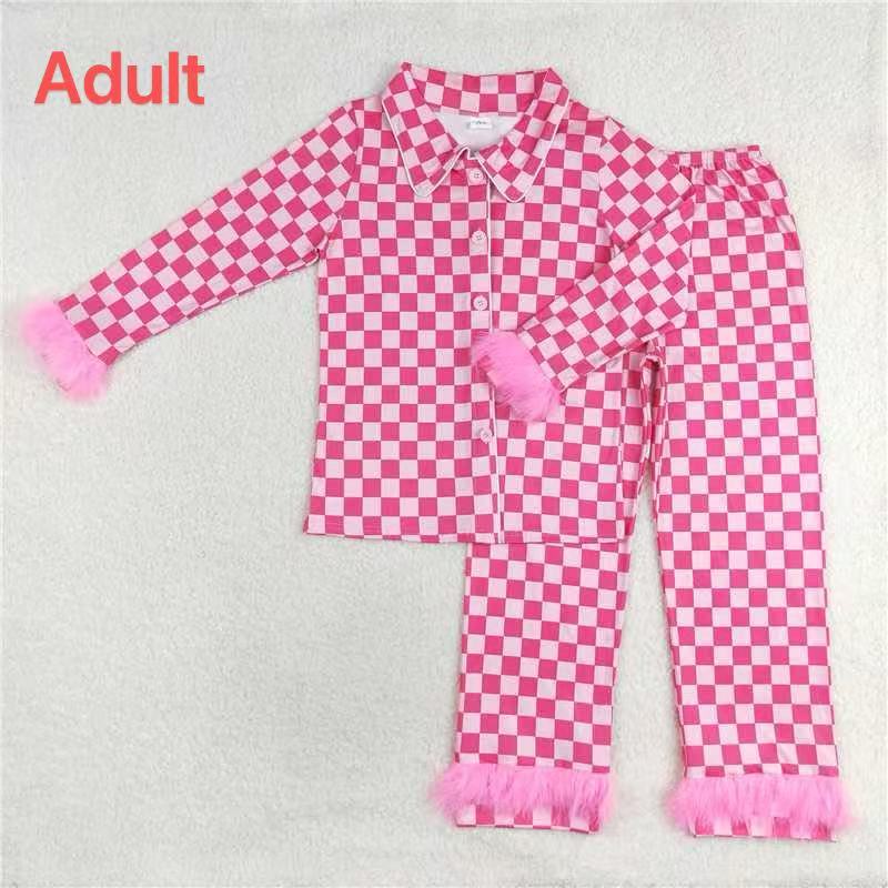 Adult Women 5 Colors Button Up Top Pants Fur Pajamas D 920