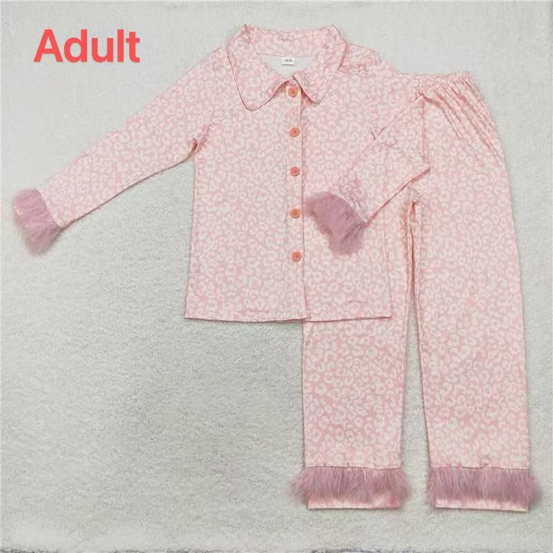 Adult Women 5 Colors Button Up Top Pants Fur Pajamas D 920
