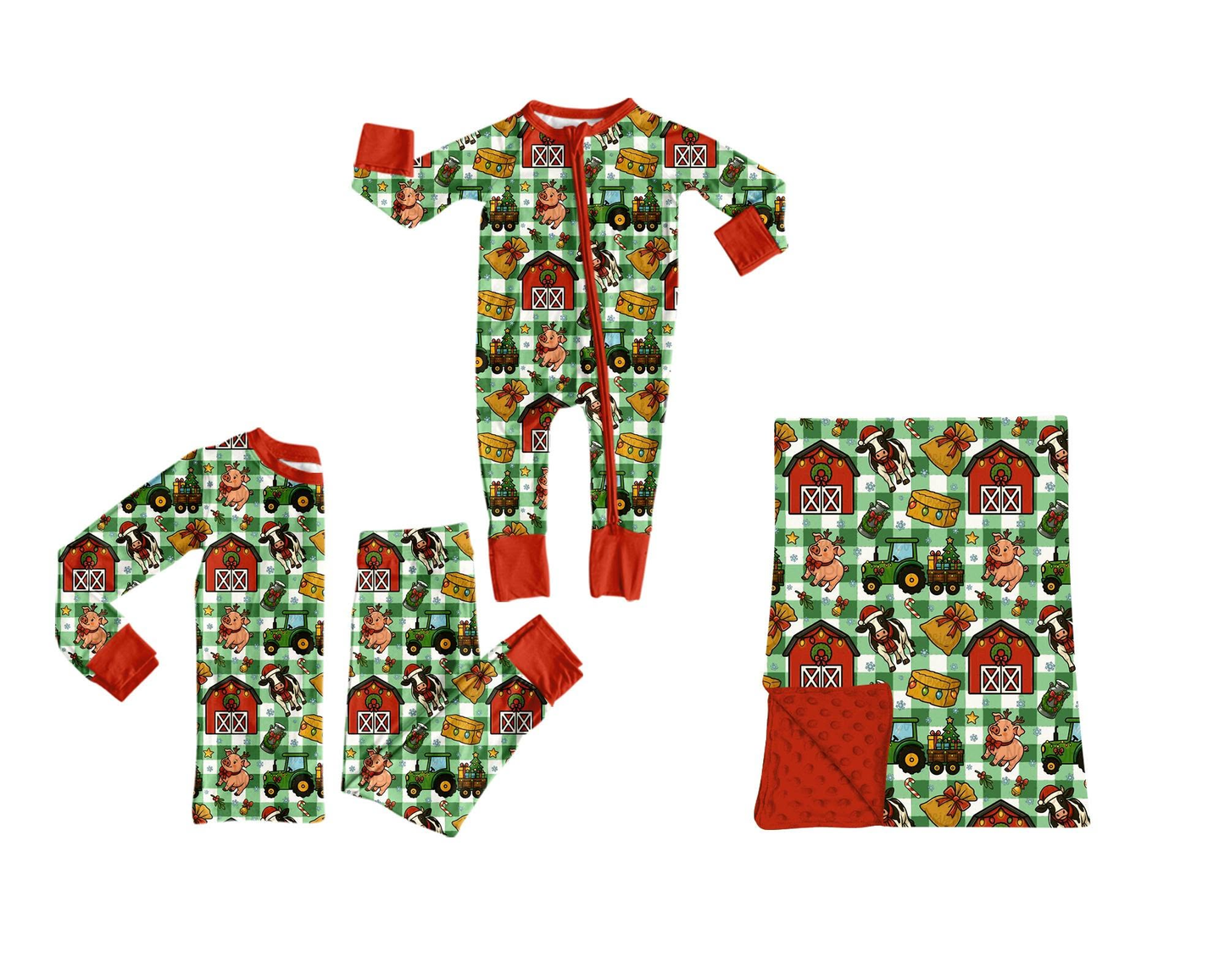 Pre order christmas farm sibling pajamas