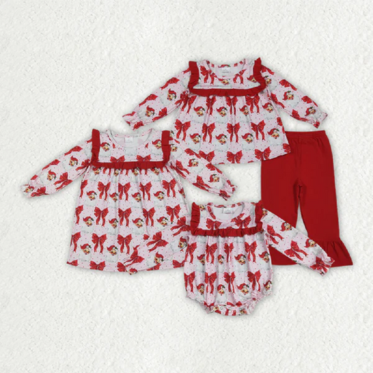 Sibling Baby Girls Christmas Red Santa Bows Rompers Dresses Outfits D 6.23