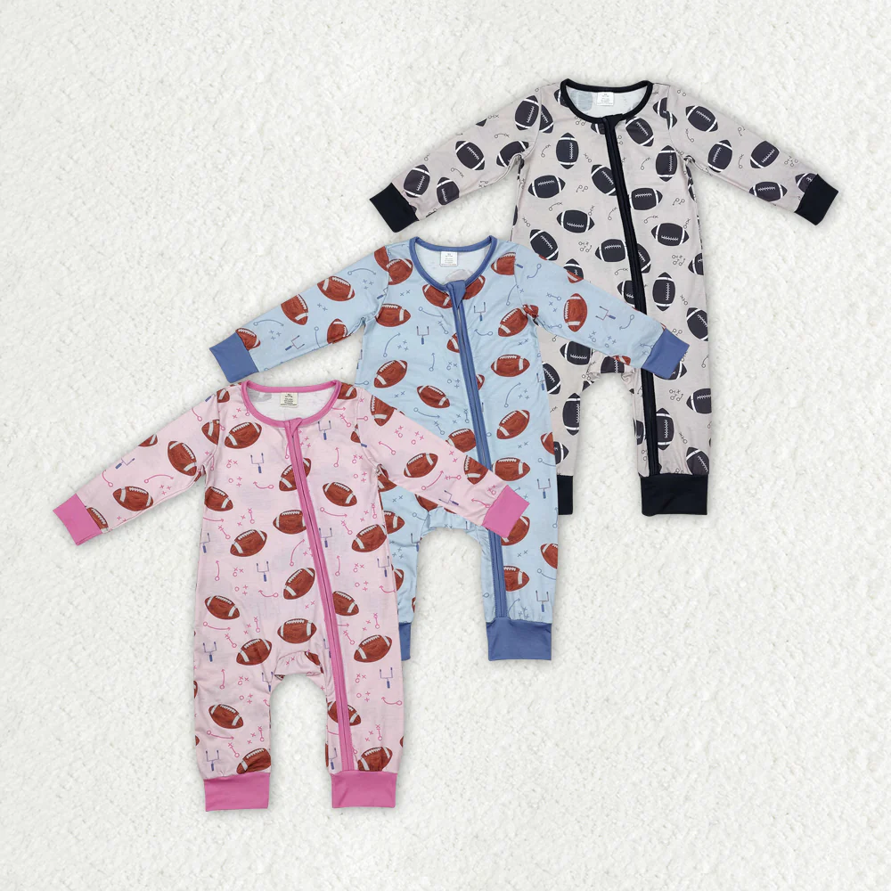 Match Baby Infant Toddler Football Zip Bamboo Rompers