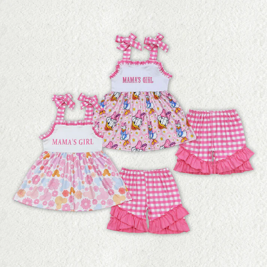 Match Baby Girls Mama's Girl Pink Top Ruffle Shorts Outfits Clothes Sets