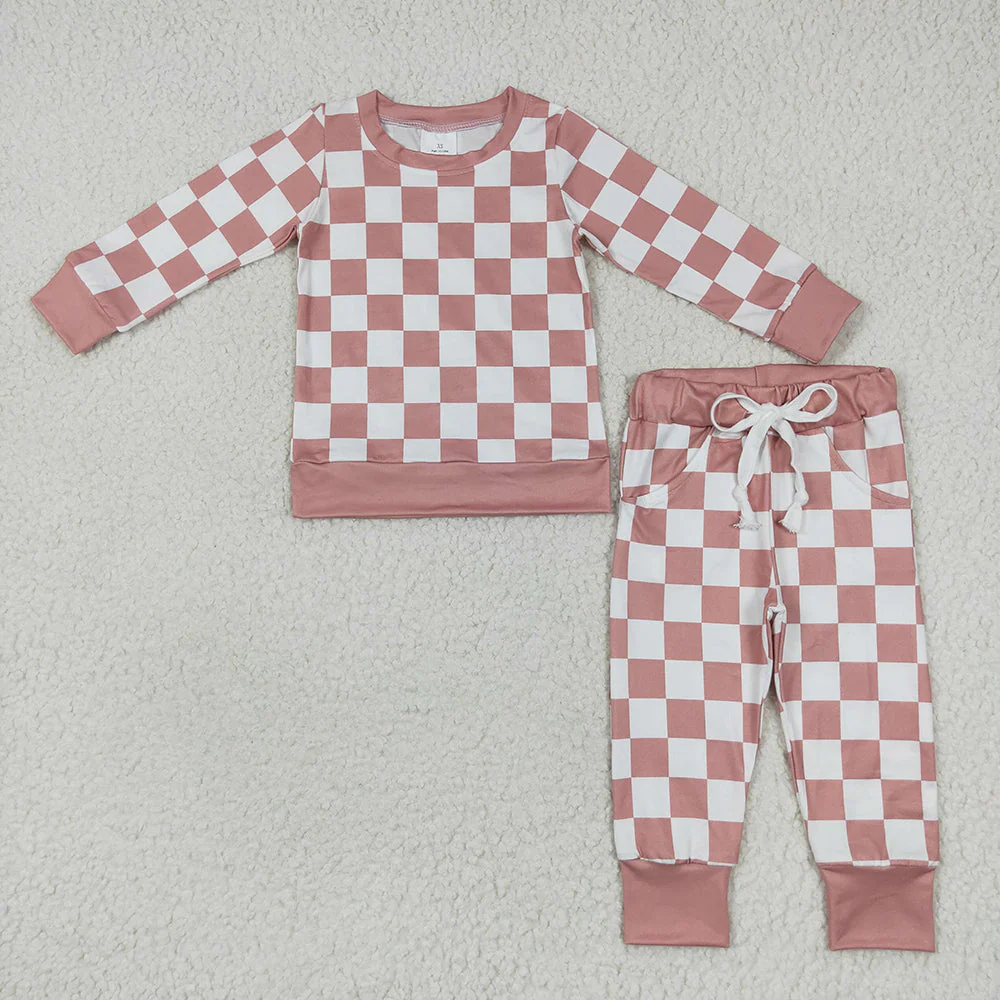 Match Boys Checkered Baby Kids Fall Shirt Pants Pajamas Sets