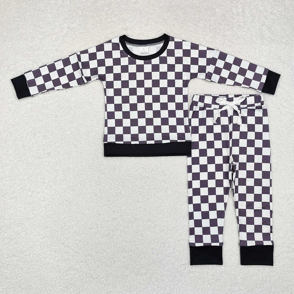 Match Boys Checkered Baby Kids Fall Shirt Pants Pajamas Sets