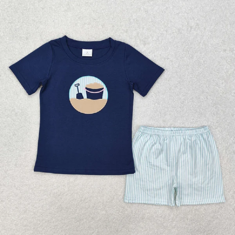 Match Baby Kids Embroidery Beach Shirt Shorts Clothes Sets D 6.13
