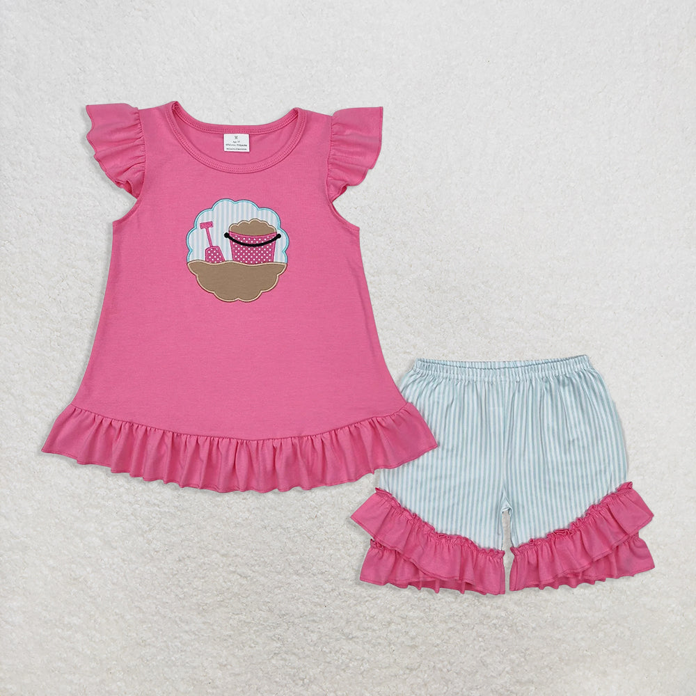 Match Baby Kids Embroidery Beach Shirt Shorts Clothes Sets D 6.13