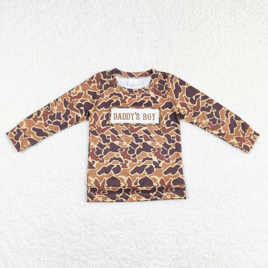 BT0476 Brown camouflage long-sleeved top with embroidered mama's boy letters