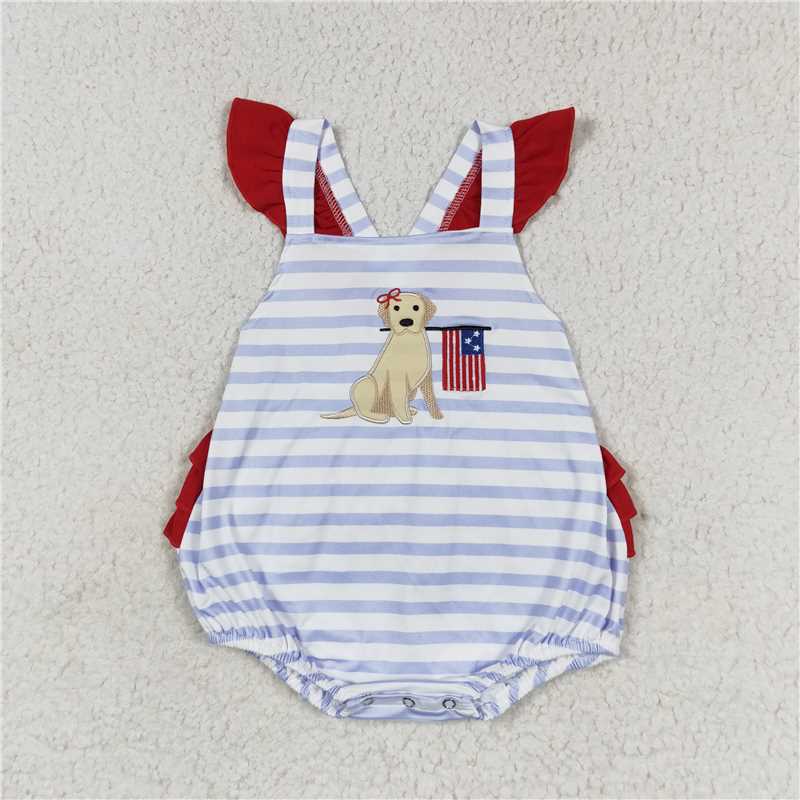 Match Baby Girls 4th Of July Dog Flag Sibling Rompers Clothing Sets