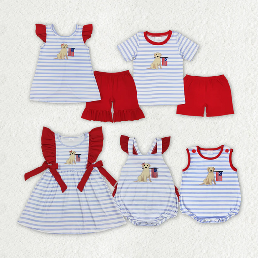 Match Baby Girls 4th Of July Dog Flag Sibling Rompers Clothing Sets