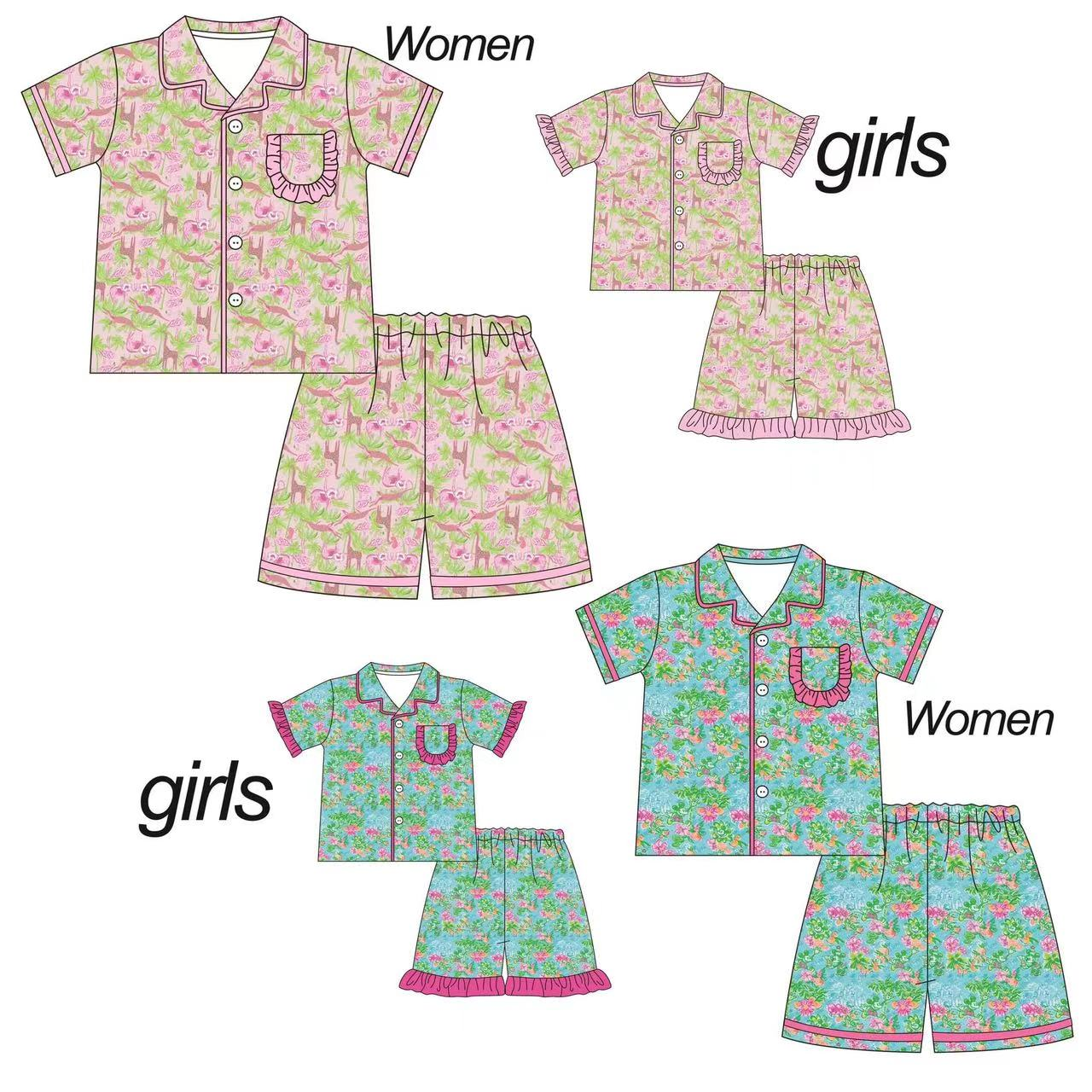 presale GSSO1167 Adult women's giraffe animal pink lace short-sleeved shorts pajama set