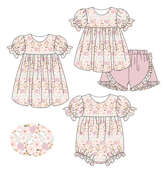 Custom baby girls pink flowers dress set rompers D 3.25