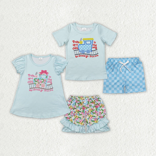 Match Boys Baby Girls Train Top Shorts Outfits Clothes Sets